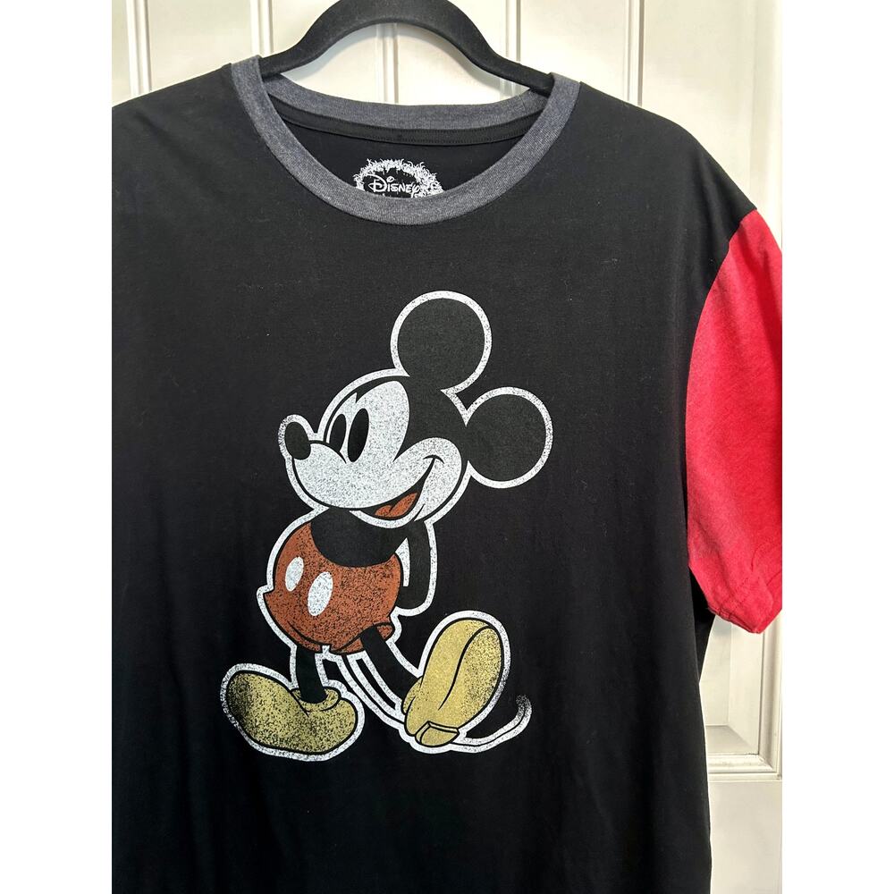 Disney Parks Mickey Mouse Ringer Tee XL Black Red Color Block Classic Graphic - Picture 3 of 7